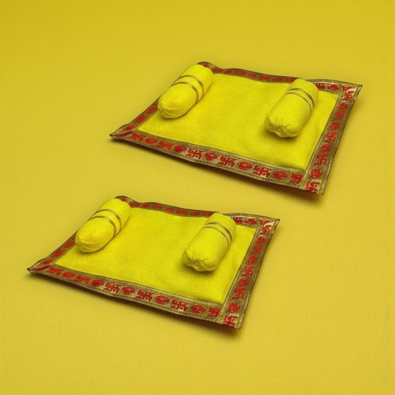 Pack of 2 Velvet Asan Takiya Pillow Set for Laddu Gopal, Krishna, Kanha Ji Ganesha God Goddess Idols – 10 x 7.5 Inch Soft Mattress Cushion Gadda Bed Cum Aasan for Pooja, Home Temple Decor